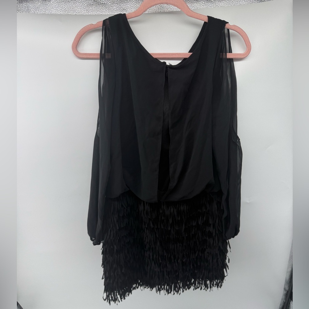 $139 New Aidan Mattoc Black Long Sleeve Fringe Dress size 4 - Picture 2 of 4
